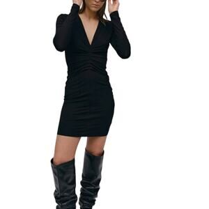 Birgitte Herskind Dress Ana v neck long sleeve bodycon jersey Small S